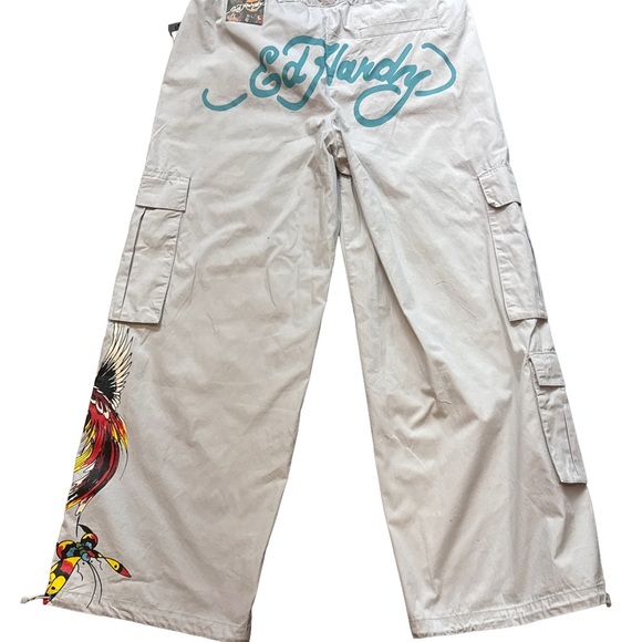 Ed Hardy Butterflies Poplin Cargo Pants Light Grey - Picture 4 of 7